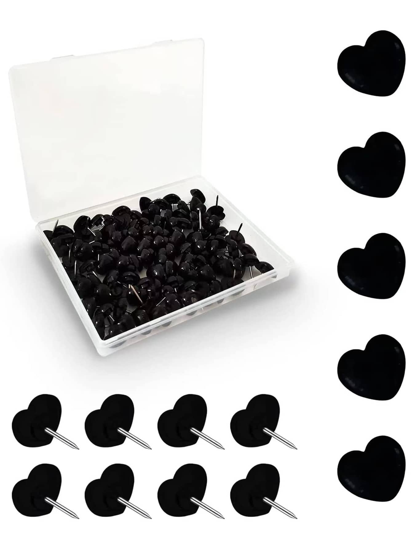 50 cái đinh ghim thiết kế trái tim - màu đen - Xem 1