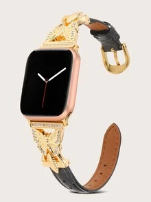 Rhinestone & Butterfly Decor Watchband Compatible With Apple Watch - Black - View 3
