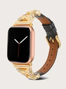 Rhinestone & Butterfly Decor Watchband Compatible With Apple Watch - Black - View 2