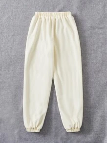 SHEIN Girls Solid Fluffy Joggers - Beige - View 5