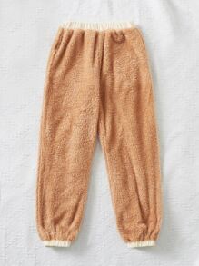 SHEIN Girls Solid Fluffy Joggers - Beige - View 2