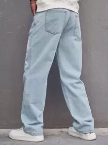 Manfinity EMRG Quần Jean Denim dáng rộng dành cho nam màu xanh có in chữ và đồ họa Chân thẳng dài thêu Skater Jean Cargo Graffiti Plain Light Prom Y2K - Rửa nhẹ - Xem 2