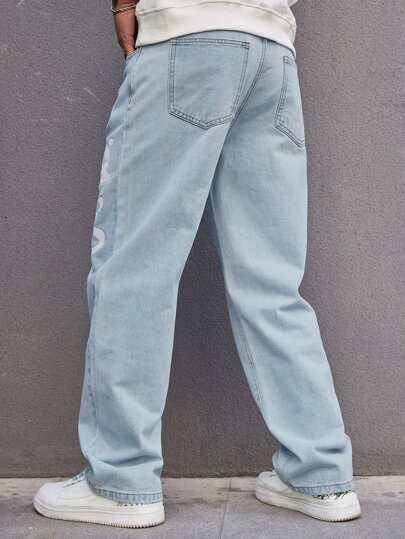 Guys Letter Graphic Straight Leg Jeans