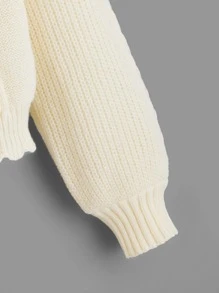 ROMWE Kawaii Himekaji Contrast Lace Bow Front Cable Knit Long Sleeve Cardigan, School - Beige - View 4