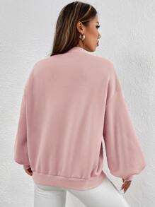 SHEIN EZwear Mock Neck Bishop Sleeve Pullover - Pink - View 2