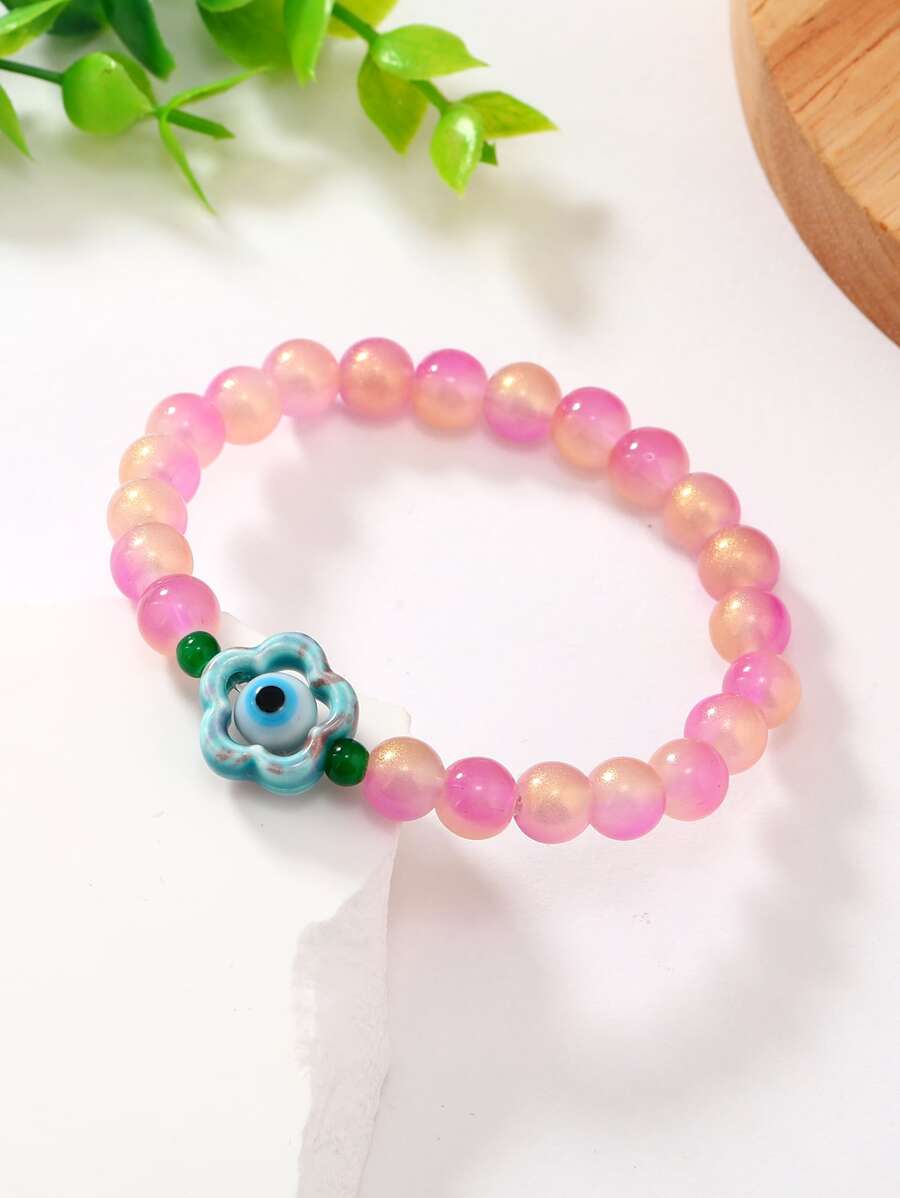 花和邪惡之眼裝飾串珠手鏈
