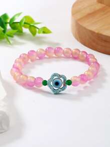 花和邪惡之眼裝飾串珠手鏈