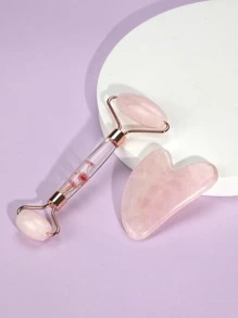 Jade Roller & Gua Sha Facial Tools Set Natural Rose Quartz Jade Face Roller Massager Tools For Body SPA Relax Massage Stone,Beauty,Skin Care Products,Spa,Self Care,Skin Care Tools,Face Care,Esthetician Supplies,Massage,Face Massage Tool,Face Roller - Baby Pink - View 5