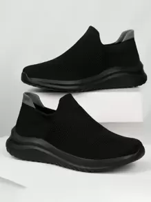 Fall/Winter Women's Comfortable Sports Shoes Large-Size Breathable Flying-Knit Material Printed Tie-Up Casual Sports Shoes,Sneakers For Women - Black - View 2