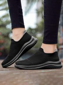 Fall/Winter Women's Comfortable Sports Shoes Large-Size Breathable Flying-Knit Material Printed Tie-Up Casual Sports Shoes,Sneakers For Women - Black - View 3