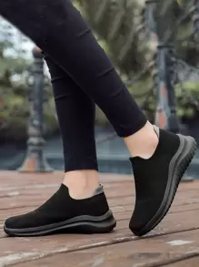 Fall/Winter Women's Comfortable Sports Shoes Large-Size Breathable Flying-Knit Material Printed Tie-Up Casual Sports Shoes,Sneakers For Women - Black - View 4