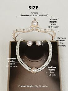 4pcs Faux Pearl & Rhinestone Decor Bride Headwear Set - Gold - View 4