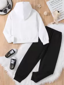 Girls Panda Patched Hoodie & Joggers - Black and White - View 2