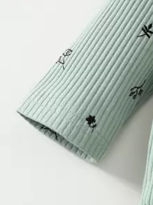 SHEIN 嬰兒女孩新生兒植物印花荷葉邊連身衣&褲子&發帶 - 薄荷綠 - 查看 4