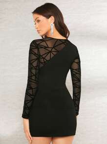 SHEIN BAE Áo thun nữ Tương phản Mesh cắt Hình học Thanh lịch - màu đen - Xem 4