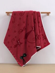 QIBHI 1/2/4件可選，刺繡卡通黑貓 1條毛巾或 1條浴巾 情侶臉巾/浴室浴巾 棉質毛圈浴室毛巾 適用於浴室、酒店、健身房、旅行、禮物、沙龍、運動、戶外、海灘、學校、開學、旅行、旅行配件、居家必需品、毛巾、護膚 - 紅色 - 查看 8