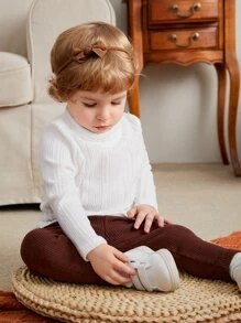 SHEIN White All-Match Soft Rib Knit Tops, Comfortable & Stretchy For Baby Boys/Girls, Suitable For Home & Outing, All Seasons