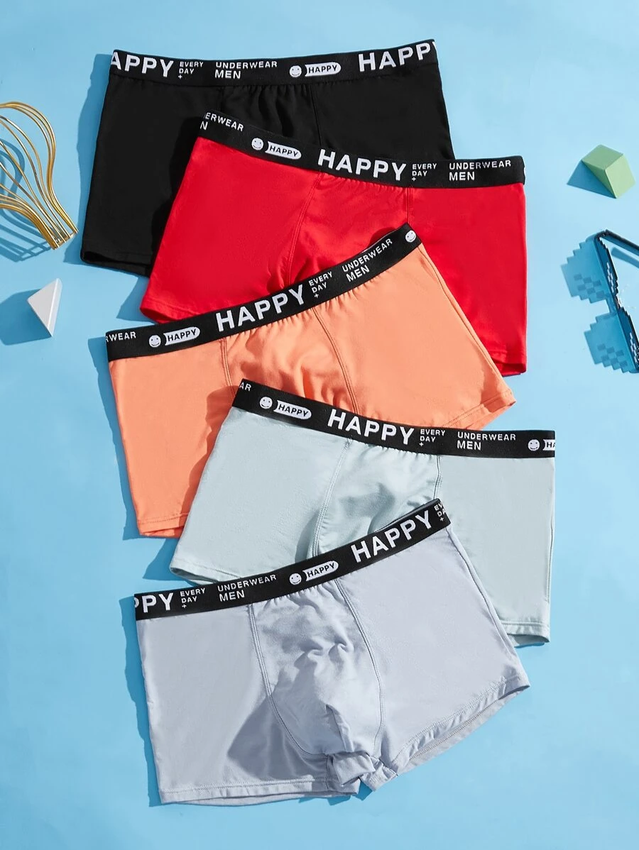 Men 5pcs Letter Tape Boxer Brief - Multicolor - View 1