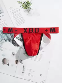 Ropa interior sexy tipo "jockstrap" para hombres con gráfico de letras - Rojo - Ver 3