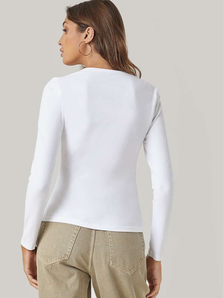 SHEIN BASICS Casual Versatile Solid Color Slim Fit Long Sleeve T-Shirt - White - View 2