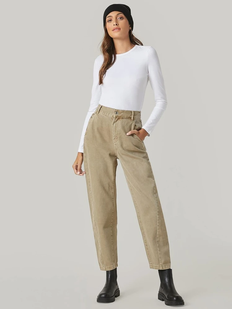 SHEIN BASICS Casual Versatile Solid Color Slim Fit Long Sleeve T-Shirt - White - View 4
