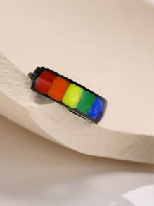 1 件男士彩虹不锈钢环形耳环，适合日常佩戴 - 彩色 - 查看 4