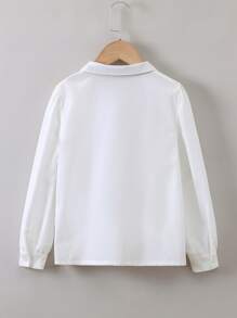 Tween Girl Tie Neck Puff Sleeve Shirt - White - View 2
