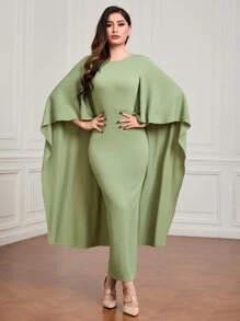 Modelyn Cloak Sleeve Split Back Dress Without Belt - Lime Green - View 3