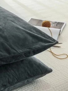 2pcs Set Deep Gray Autumn/Winter Warm Thick Crystal Velvet Flannel Pillowcase, Solid Color Japanese Minimalist Style, Super Soft & Breathable, Suitable For Daily Life, Dorm, Pillowcase (Pillow Insert Not Included), Bedding, Hotel, Home Decor, Fits Double Bed, Large Bed, Extra Large Bed - Dark Grey - View 4