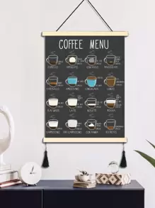 1pc Modern Minimalist Style, Hand-painted Coffee Cups With Black Background Printed On Canvas, Suitable For Coffeeshops And Tea Shops, Reusable And Removable Wall Decor Frameless Artwork - Multicolor - View 1