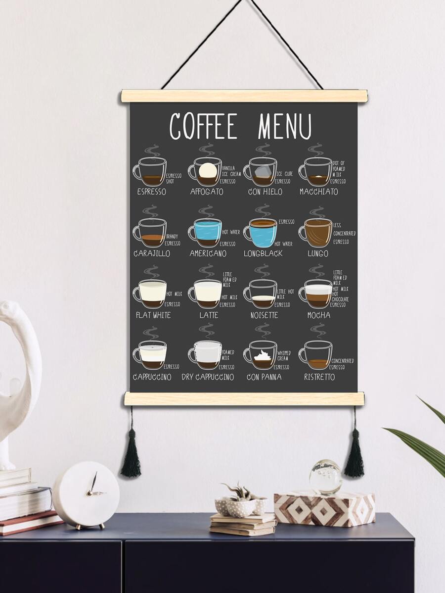 1pc Modern Minimalist Style, Hand-painted Coffee Cups With Black Background Printed On Canvas, Suitable For Coffeeshops And Tea Shops, Reusable And Removable Wall Decor Frameless Artwork - Multicolor - View 1