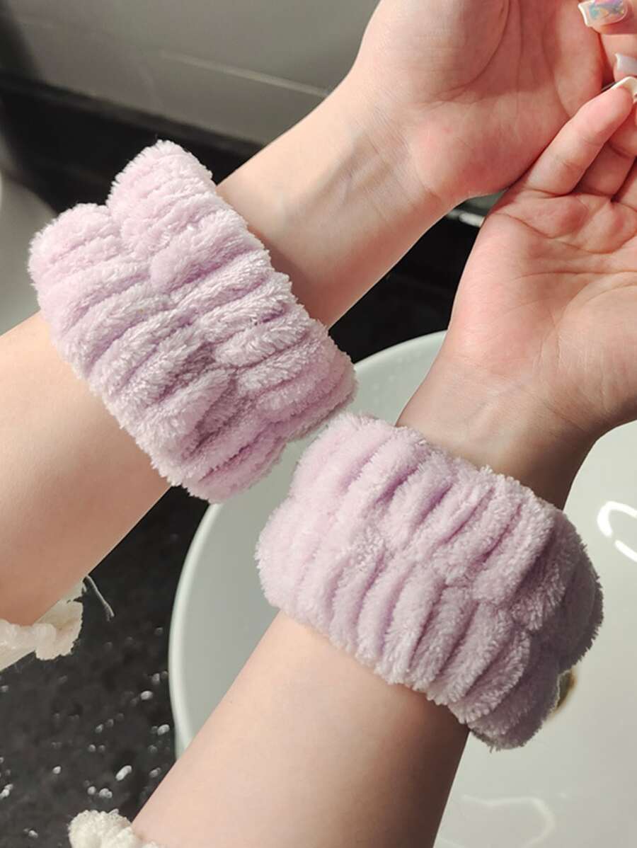 2pcs Solid Fuzzy Bath Wrist Band, Nordic Polyester Wristband For Washing Face - Purple - View 1
