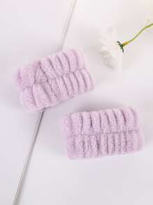 2pcs Solid Fuzzy Bath Wrist Band, Nordic Polyester Wristband For Washing Face - Purple - View 2