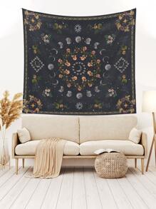 Tapiz De Pared Con Estampado De Plantas, Flores Y Fases Lunares +1 Pieza - Multicolor - Ver 3