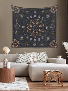 Tapiz De Pared Con Estampado De Plantas, Flores Y Fases Lunares +1 Pieza - Multicolor - Ver 4