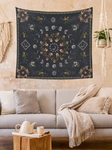 Tapiz De Pared Con Estampado De Plantas, Flores Y Fases Lunares +1 Pieza - Multicolor - Ver 5