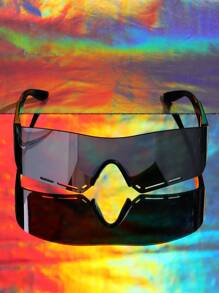 Men Flat Top Shield Fashion Glasses - Silver - View 2