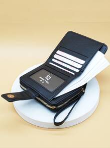 Cartera pequeña con decoración de metal , cartera pequeña con cremallera para tarjeta de crédito, cartera para mujer con cremallera - Negro - Ver 2