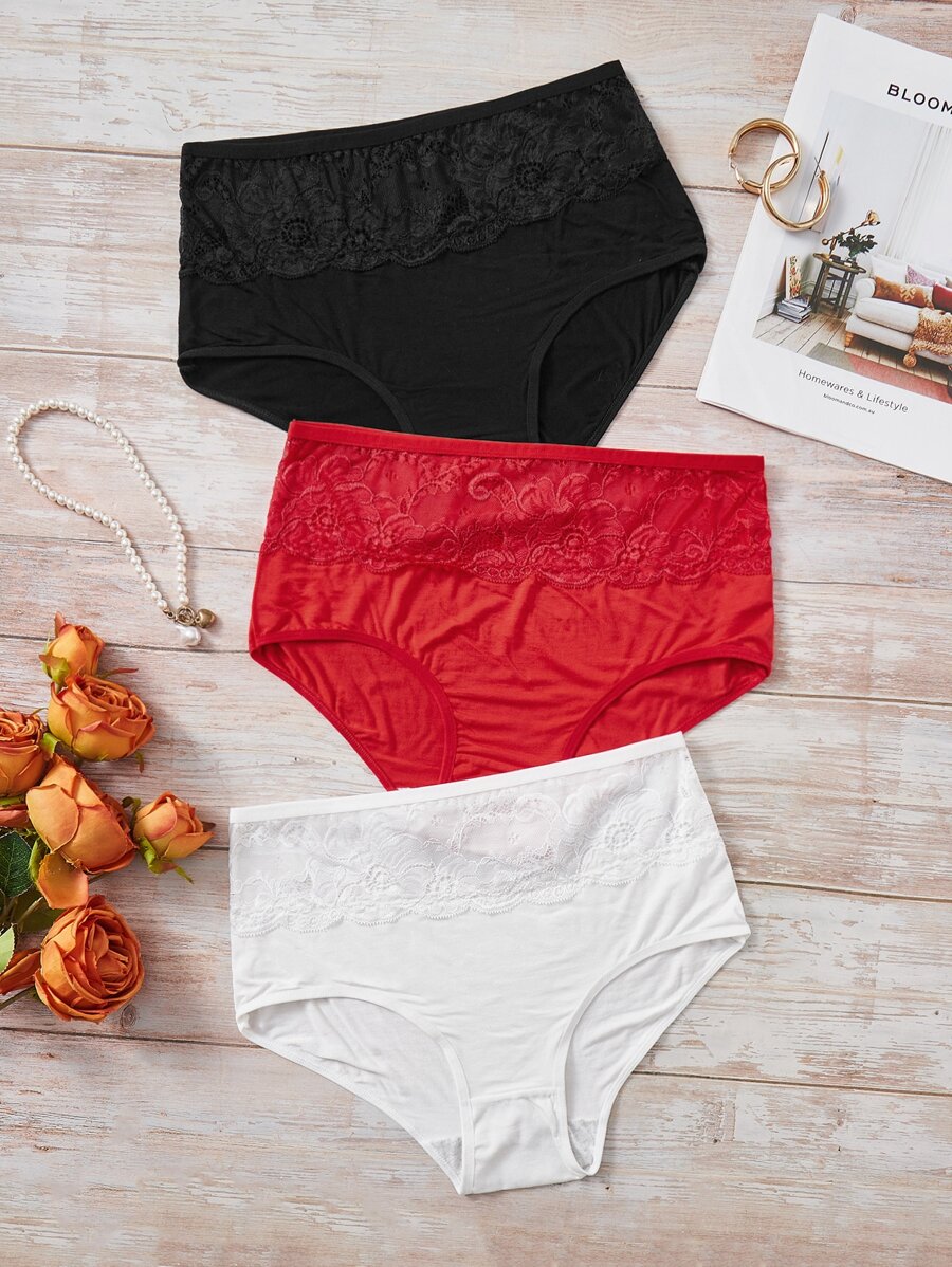 Plus 3pack Contrast Lace Panty - Multicolor - View 1