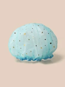 1入組PE浴帽星形圖案雙層防水浴室浴帽 - 藍色 - 查看 1