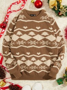 Manfinity RebelGame Men Christmas Pattern Jumper - Mocha Brown - View 1