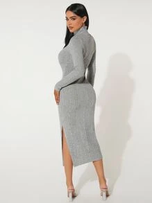 SHEIN PETITE 高領條紋針織緊身洋裝