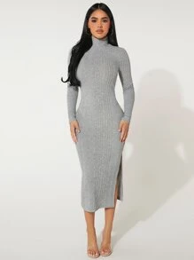 SHEIN PETITE 高領條紋針織緊身洋裝