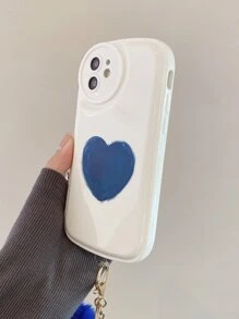 Heart Pattern Phone Case With Fluffy Ball Pendant - Blue - View 3