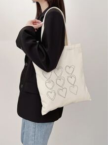 愛心圖案購物袋 - 米色 - 查看 2