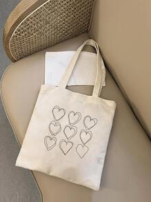 愛心圖案購物袋 - 米色 - 查看 6