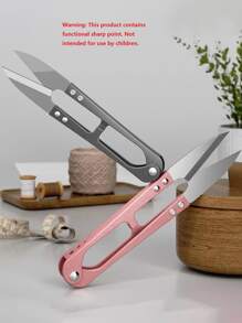 1pc Random Color U-shaped Scissors, Small Stainless Steel Thread Scissors For DIY Sewing - Multicolor - View 3