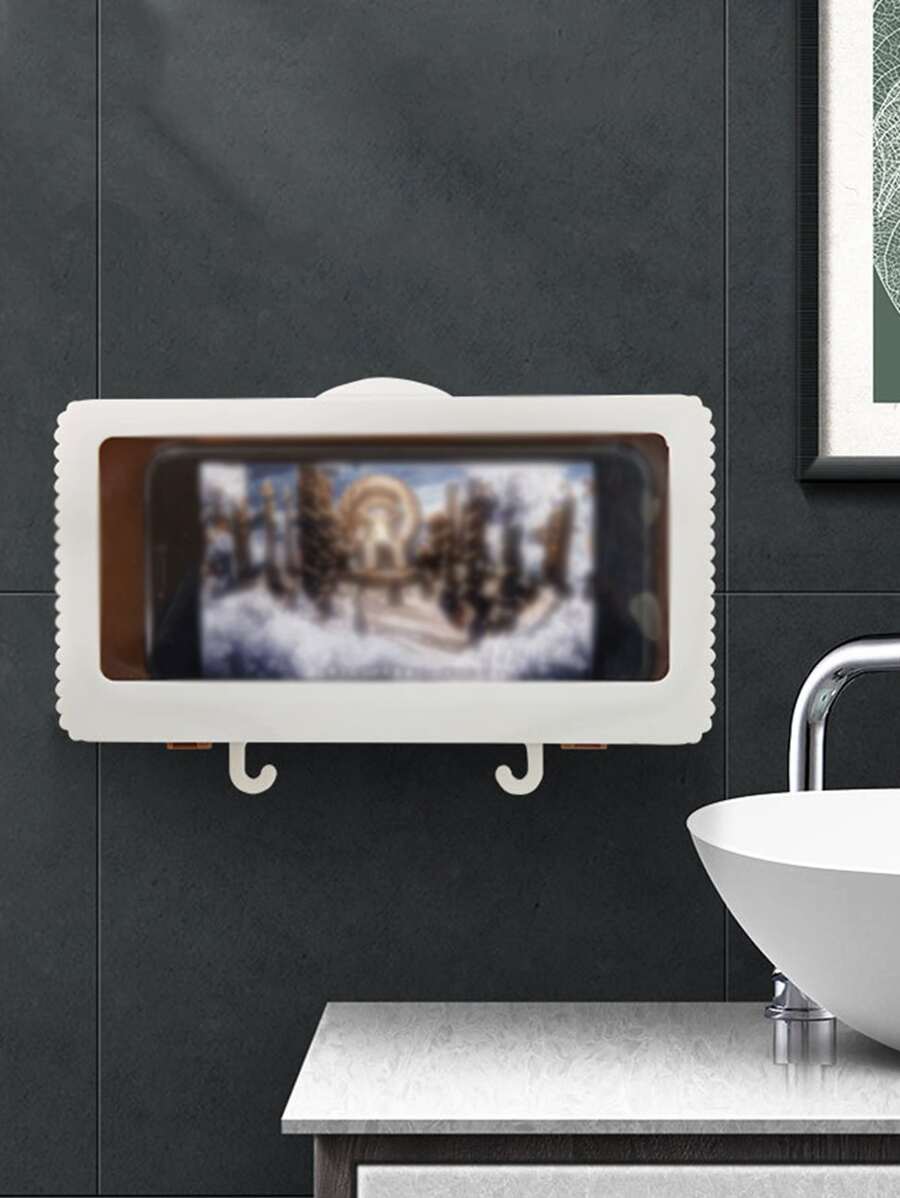 1pc Waterproof Wall Mounted Phone Storage Box - White - View 1