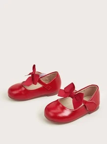 Girls Bow Decor Mary Jane Flats - Red - View 3
