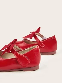 Girls Bow Decor Mary Jane Flats - Red - View 5